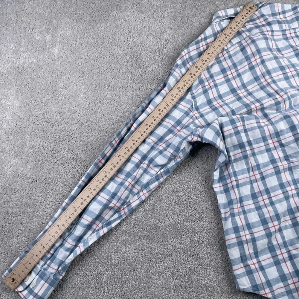 Banana Republic Mens Shirt Large Grey Red Checkered Linen Blend Coastal‎ Preppy